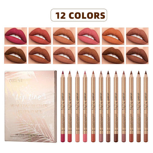 QiBest 12-Color Matte Waterproof Lip Liner Pencil Set Lip Liner Set Oasis Select Lipliner Set