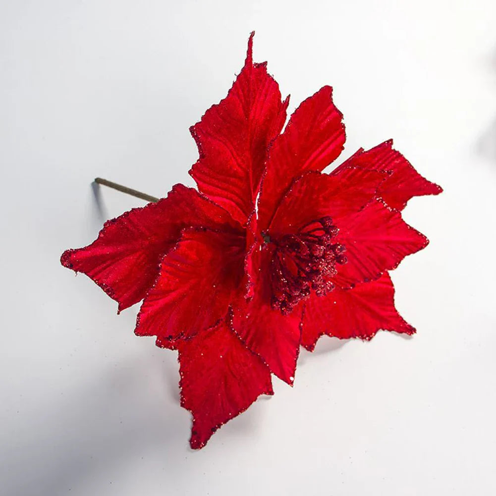 28cm Glitter Poinsettia Christmas Ornament | Artificial Flower
