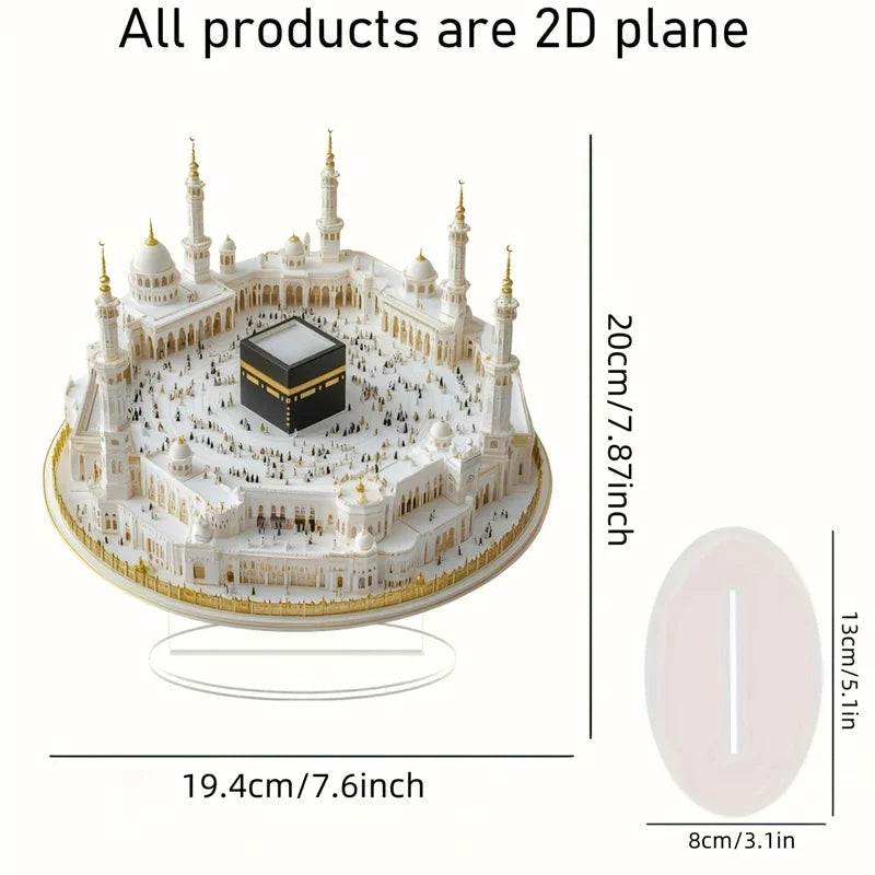 1pc Desktop Decoration White Mosque Print Centerpiece Acrylic Flat Ornament for Home & Eid Decor Peaceful Pleasures Health and Wellness A