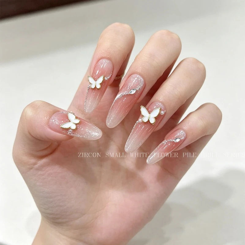 3D Butterfly Nail Charms Gold & Silver Flat Back Alloy 7pcs
