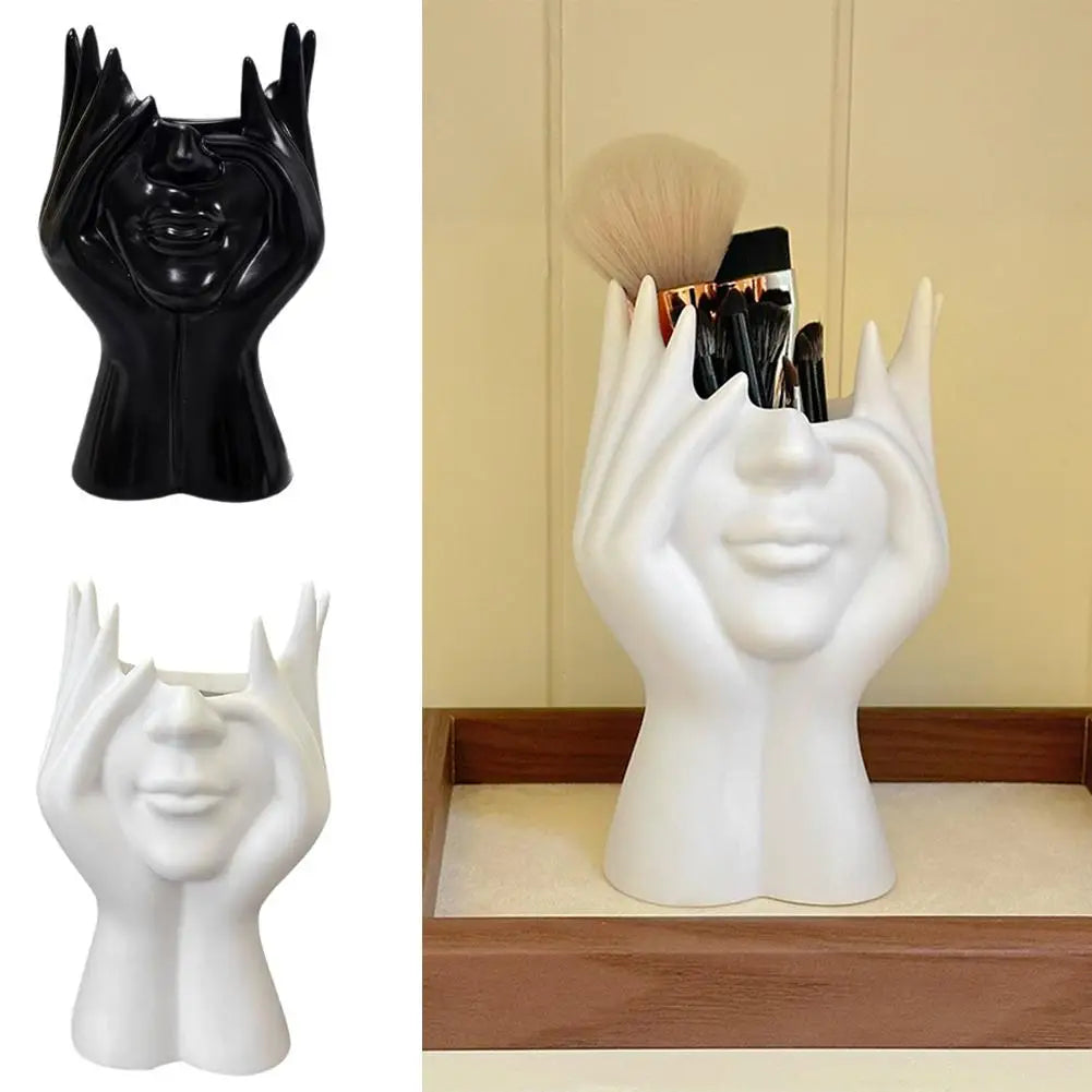 Abstract Face Sculpture Desk Organizer for Modern Spaces Peaceful Pleasures Health and Wellness