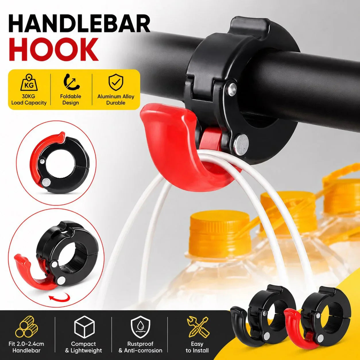 Foldable E-Bike Handlebar Hook | Aluminum Alloy, 30KG Capacity