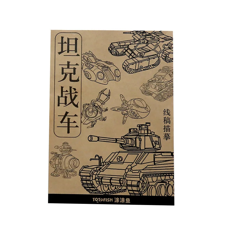 Tank Warship Tracing Book Kids Cartoon Drawing Practice Pen Control