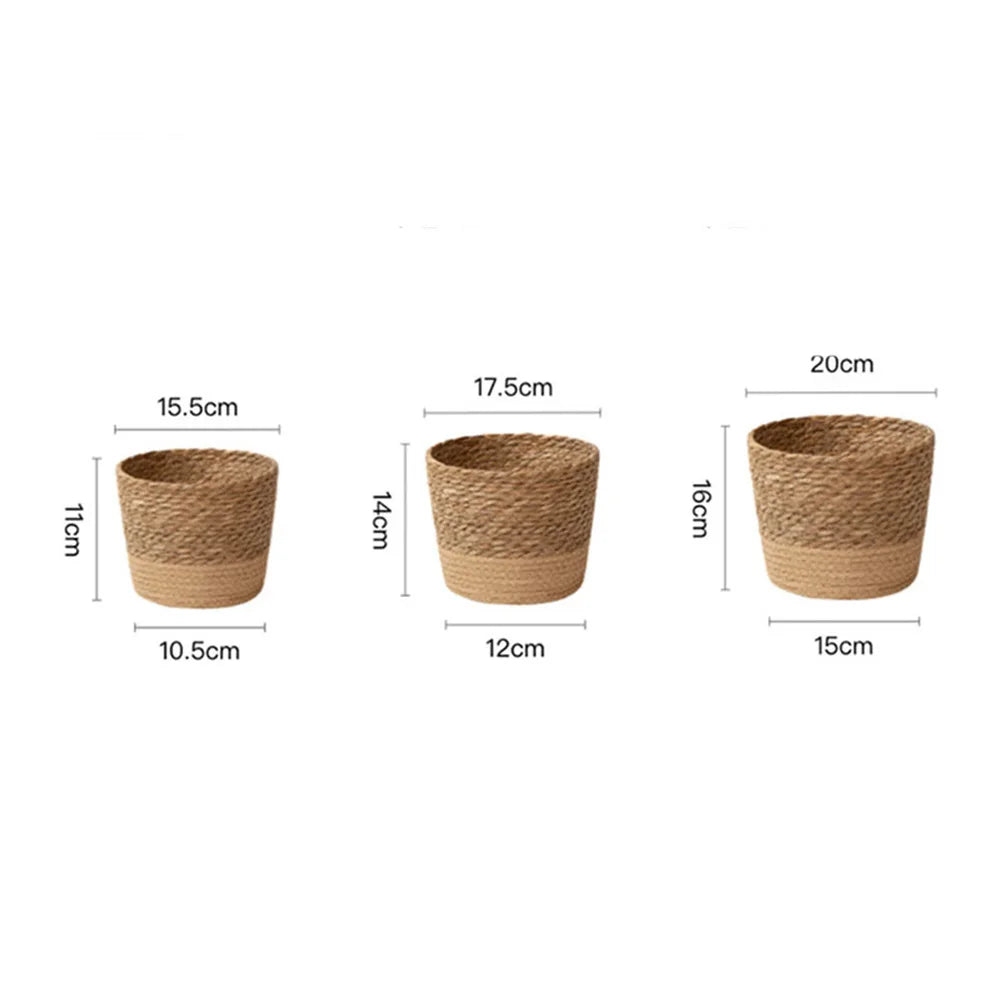Handwoven Straw Plant Basket with Leak-Proof Liner | 3 Sizes