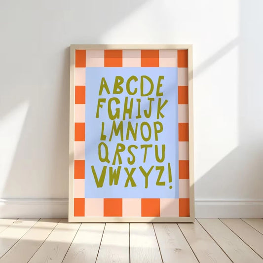 Kids Alphabet Canvas Wall Art | Playful Nursery Poster Print Kids Canvas Wall Art Peaceful Pleasures Health and Wellness G4563 21x30cm Black Framed