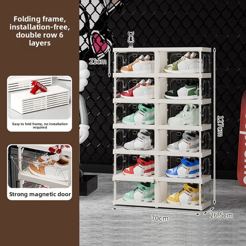 Upgraded Multi-Tier Clear Shoe Rack Heavy-Duty Unified Cabinet Large Capacity Transparent Dust-Proof Organizer for Home Entryway Peaceful Pleasures Health and Wellness Double 6 Transparent
