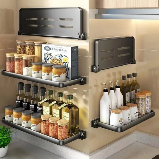 Foldable Wall-Mounted Kitchen Spice & Utensil Rack Organizer Wall Storage Rack Peaceful Pleasures Health and Wellness