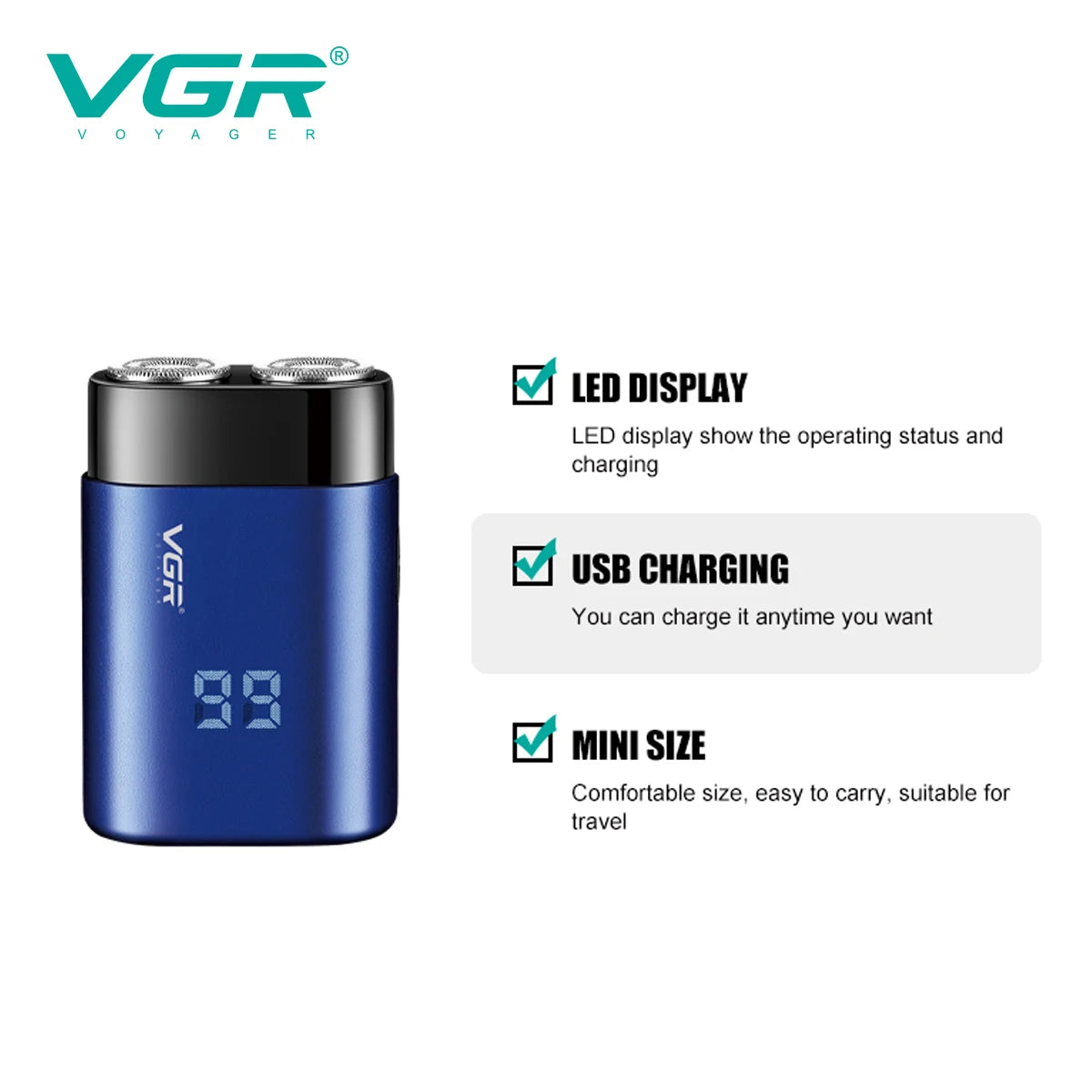VGR 347 Men's Convenient Shaver Sharp Double Blade Deep Cleaning Shaver LCD Intelligent Digital Display USB Charging Hair Trimme Peaceful Pleasures Health and Wellness