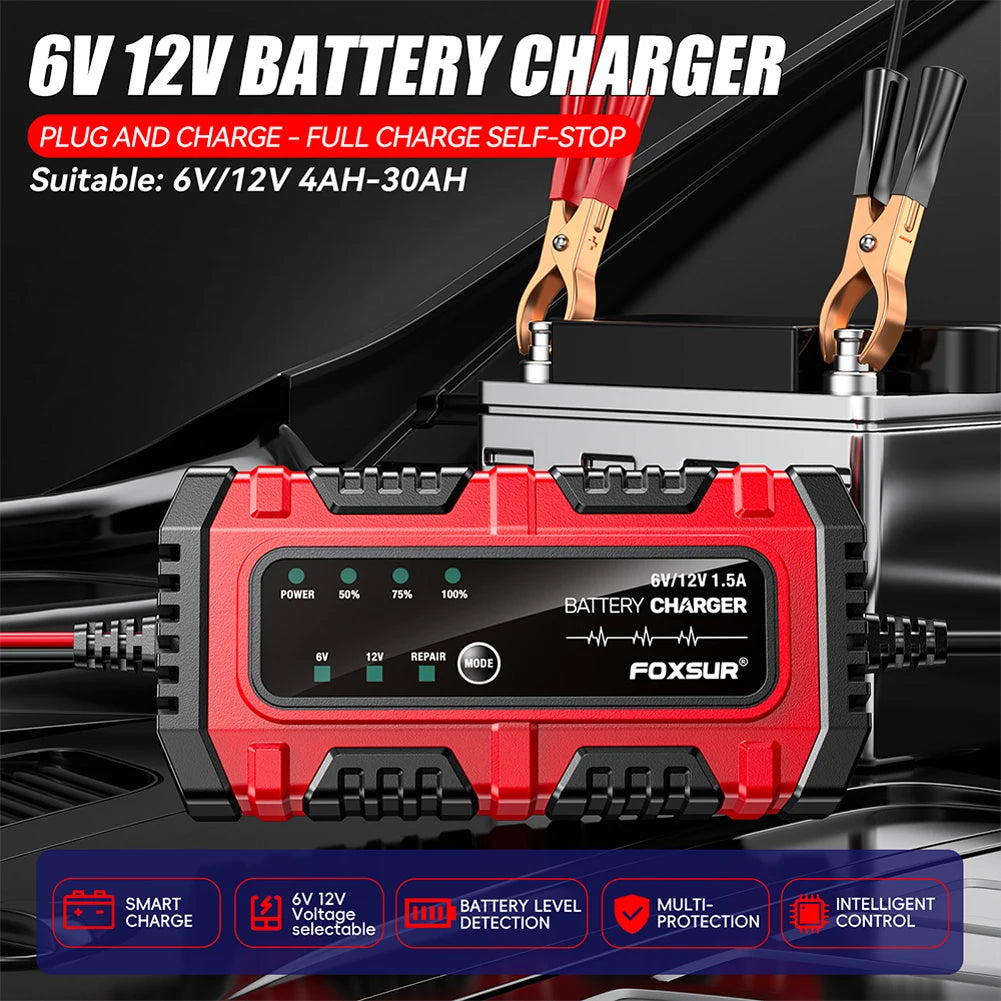 6V 12V 1.5A Smart Charger Car and Motorcycle Battery Charging Unit for Car Truck Boat SUV Lead-Acid AGM GEL Batteries Peaceful Pleasures Health and Wellness