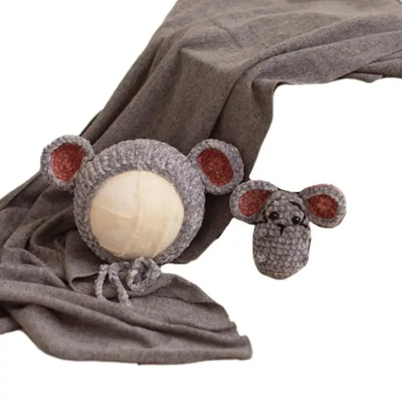 Newborn Mouse Hat & Doll Photography Props Set | 0–6M