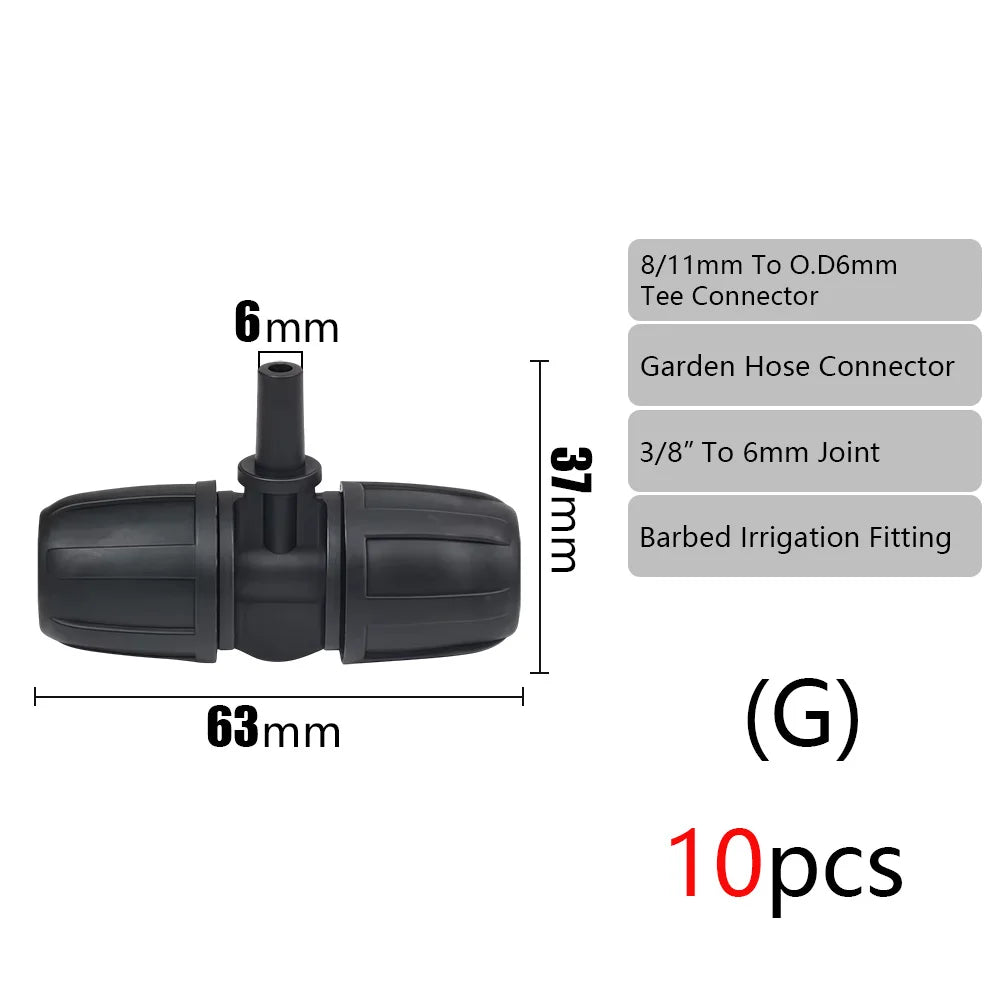 10pcs Garden Elbow End Plugs Pipe Adapter Irrigator Fitting 3/8" To 1/4" Hose Connector 8/11 To 4/7mm Barbed Lock Tee Straight Peaceful Pleasures Health and Wellness G
