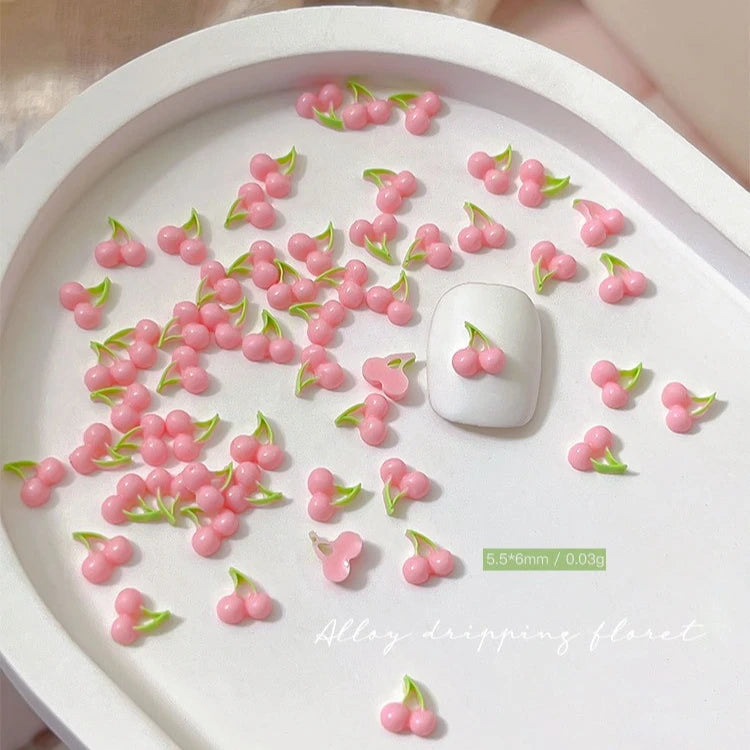 50pcs 3D Cherry Nail Charms – Pink Resin Fruit Nail Art Decor