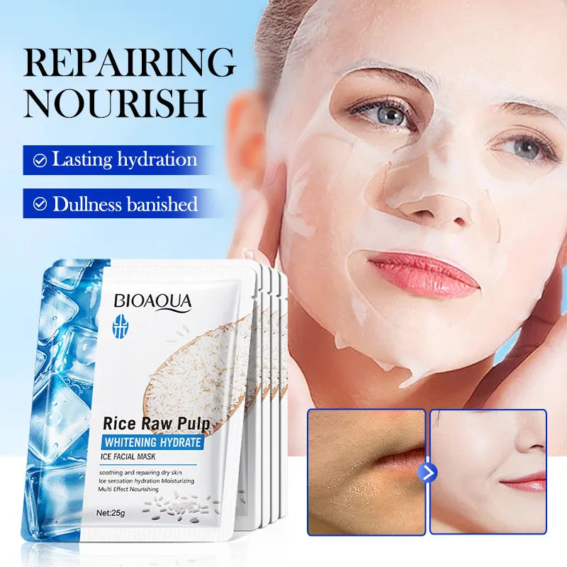 BIOAQUA Rice Raw Pulp Face Mask Hydrating Brightening 5pcs