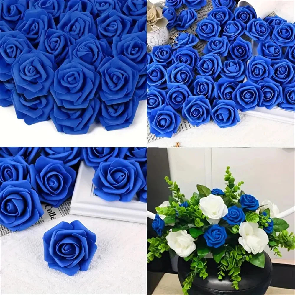 60-Piece Artificial Blue Rose Heads for Wedding & Home Decor