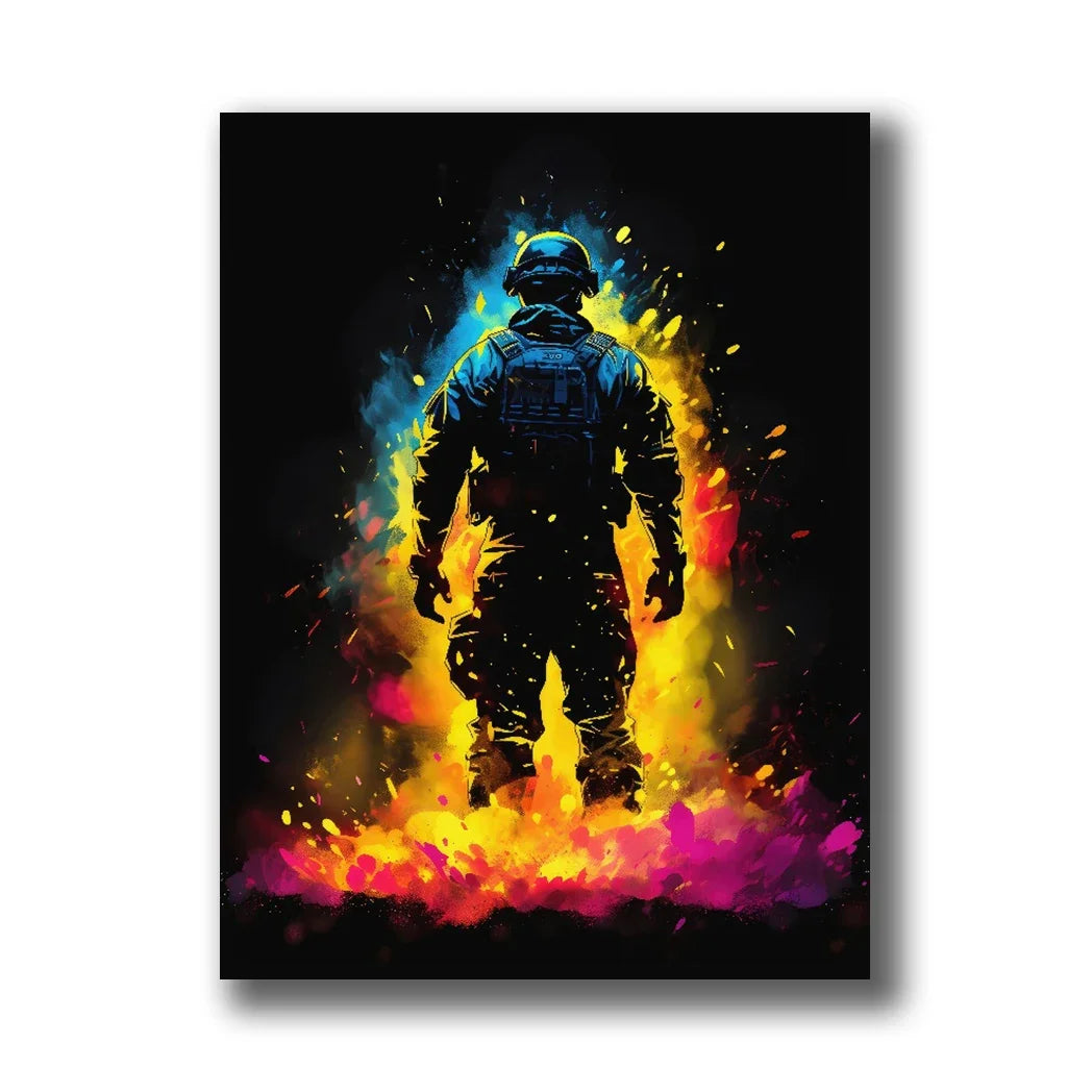 Neon Gaming Canvas Wall Art | Gamepad & Character Poster