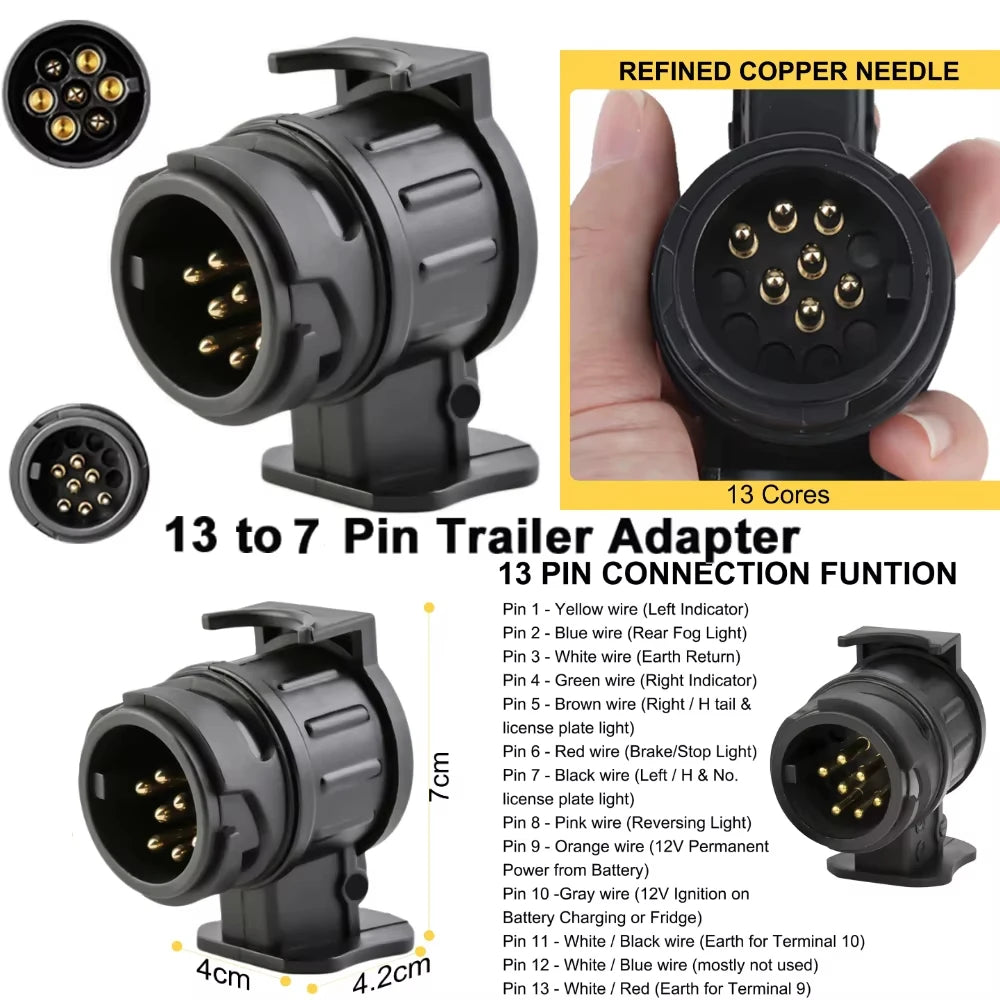 13 Pin to 7 Pin/12V 13 Pin/12V 7 Pin Towing Adaptor Waterproof Trailer Caravan Truck RV Towbar Plug Electrical Socket Connector Peaceful Pleasures Health and Wellness