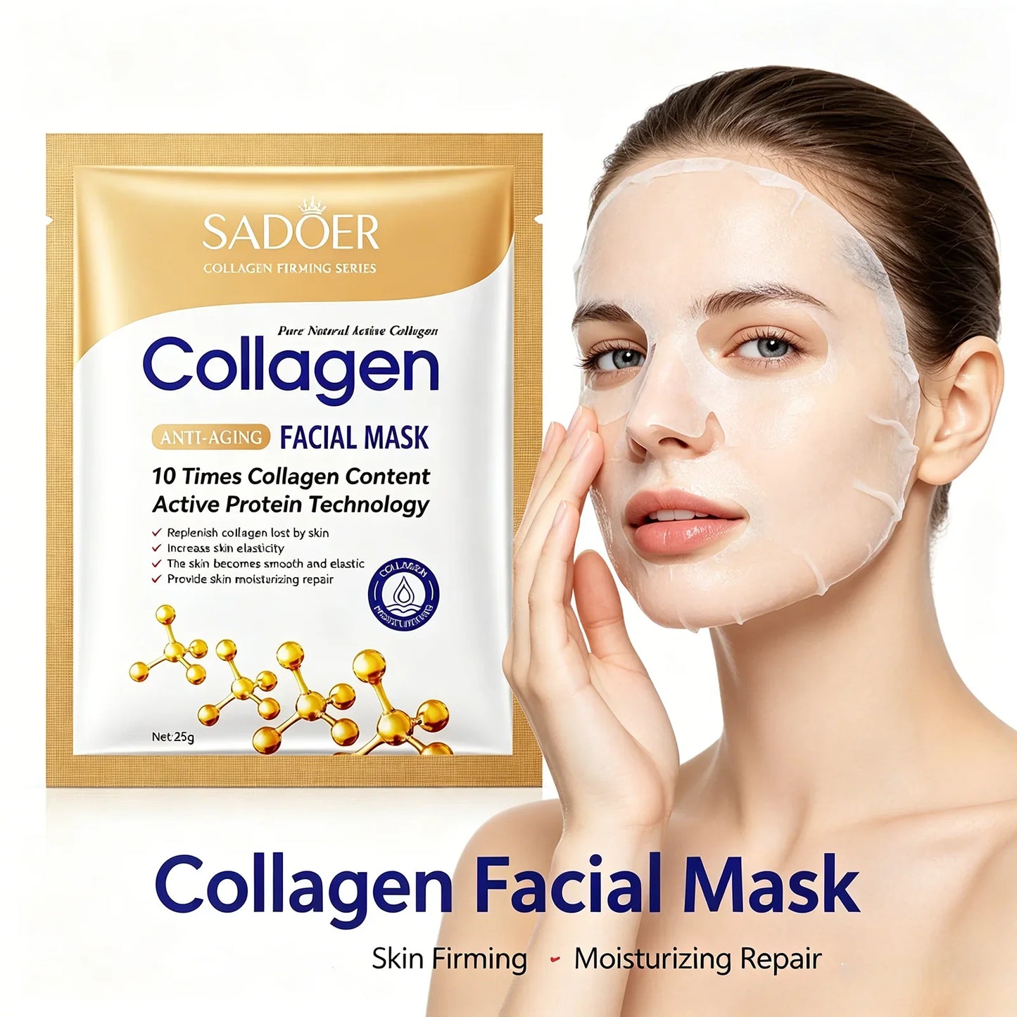 SADOER Collagen Sheet Mask – Hydrating & Firming | 5/10 Pcs