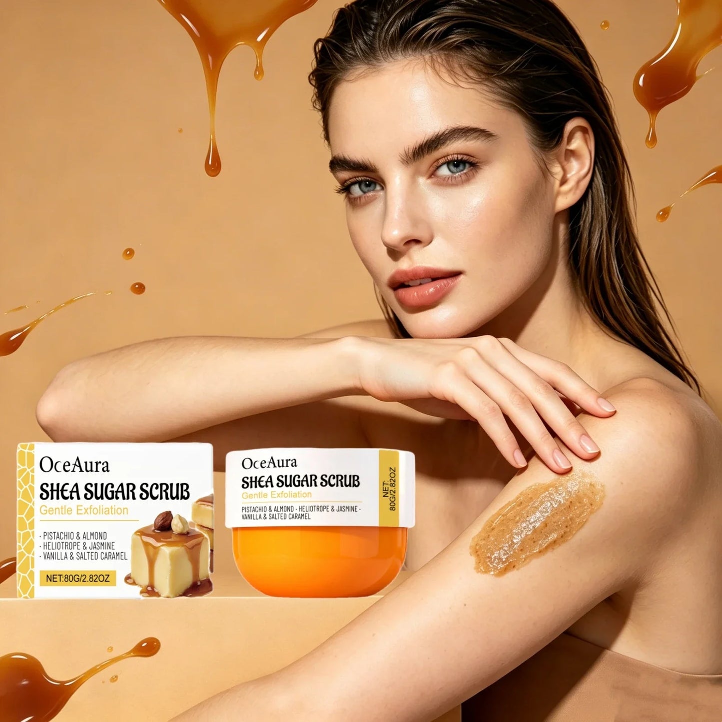 OceAura Caramel Shea Sugar Body Scrub – Deep Exfoliation 100g