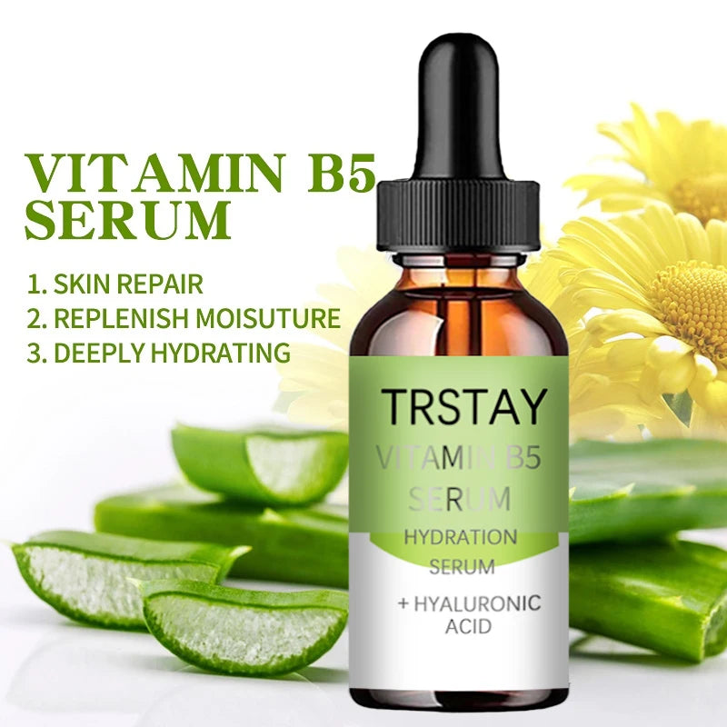 Vitamin B5 Face Serum Smooth Moisturizing Repair Dry Skin Aloe Soothe Pores Shrink Firming Hydrating Oil Control Facial Essence Peaceful Pleasures Health and Wellness