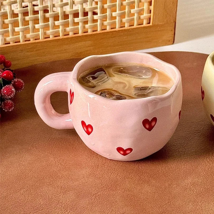 Hand-Painted Heart Ceramic Mug | Romantic Valentine's Day Gift