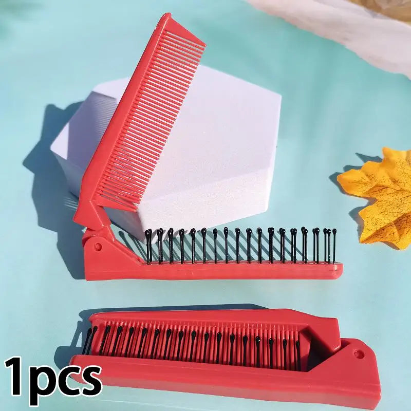 Portable Plastic Foldable Hair Comb Styling Tools Mini Folding Comb Travel Hair Massage Comb Red Peaceful Pleasures Health and Wellness Red2