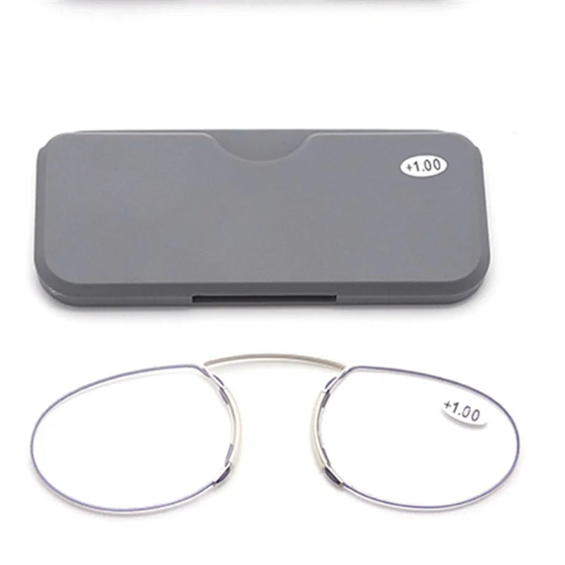 Nose Clip Ultra Light Elderly Glasses Card Style Magnifying Reading Glasses for Men Women Portable Tr Frameless Reader Glasses Peaceful Pleasures Health and Wellness gray 100
