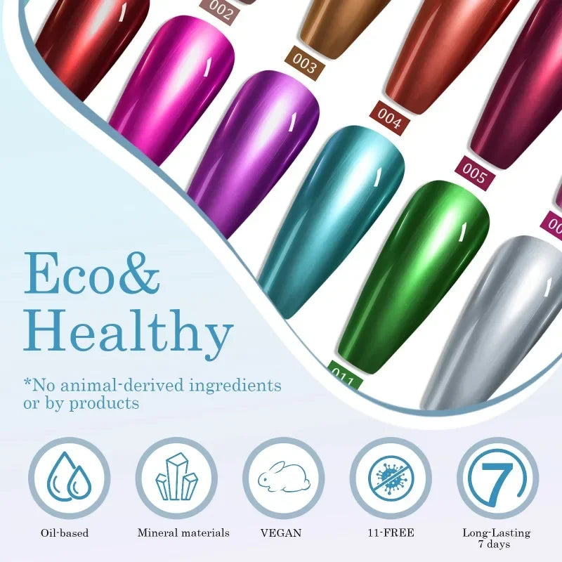 Chrome Mirror Nail Polish – 12 Metallic Shades, No UV Lamp