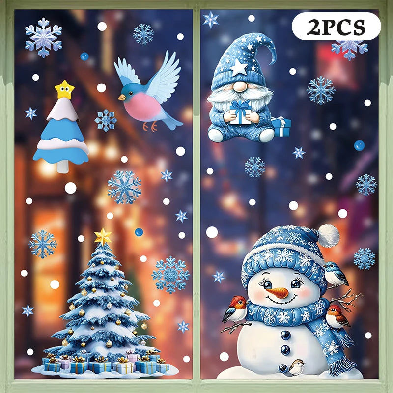 Blue Christmas Window Clings – Santa, Snowflakes & Reindeer Set