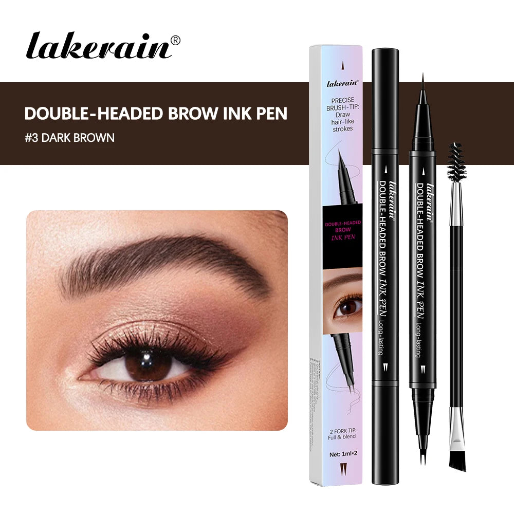 2&1 Pronged Eyebrow Pencil Waterproof Double-Headed Long Lasting Smudge Proof 2 End Design for Natural Brows Easy Application Peaceful Pleasures Health and Wellness color3 DARK BROWN