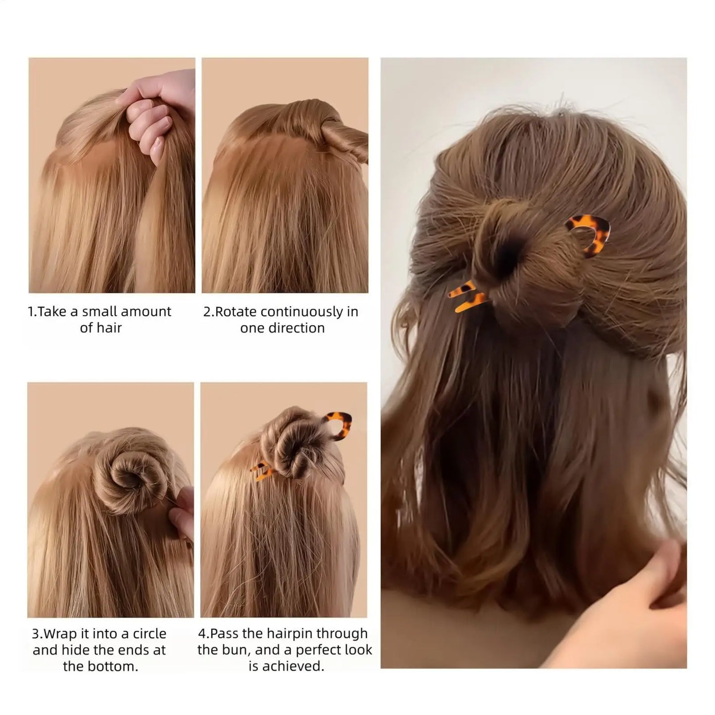 4-Pack Vintage U-Shaped Acetate Hair Pins – French Hair Sticks