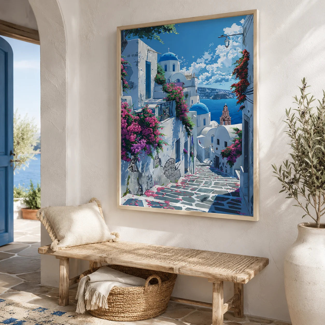 Santorini Greece Canvas Wall Art | Nordic Landscape Print Canvas Wall Art Peaceful Pleasures Health and Wellness