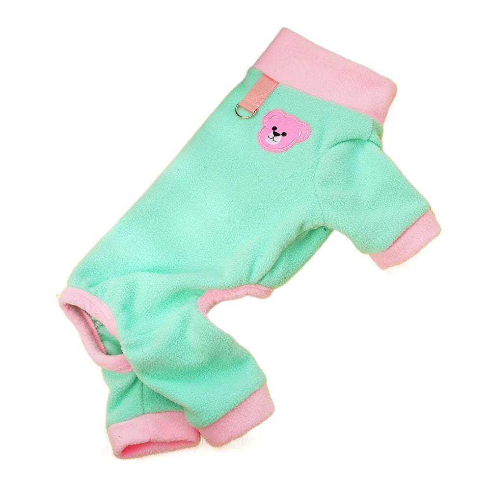 Bear Pattern Plush Dog Jumpsuit | Warm 4-Leg Pet Pajamas