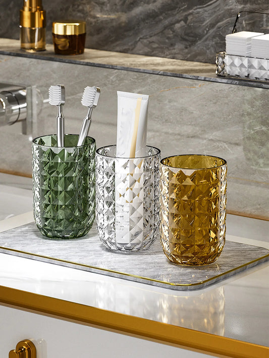 1Pcs Bathroom Cup Toothbrush Holder Stylish Geometric Design Mouthwash cup Perfect for Couples Easy to Clean & Enhances Decor Peaceful Pleasures Health and Wellness