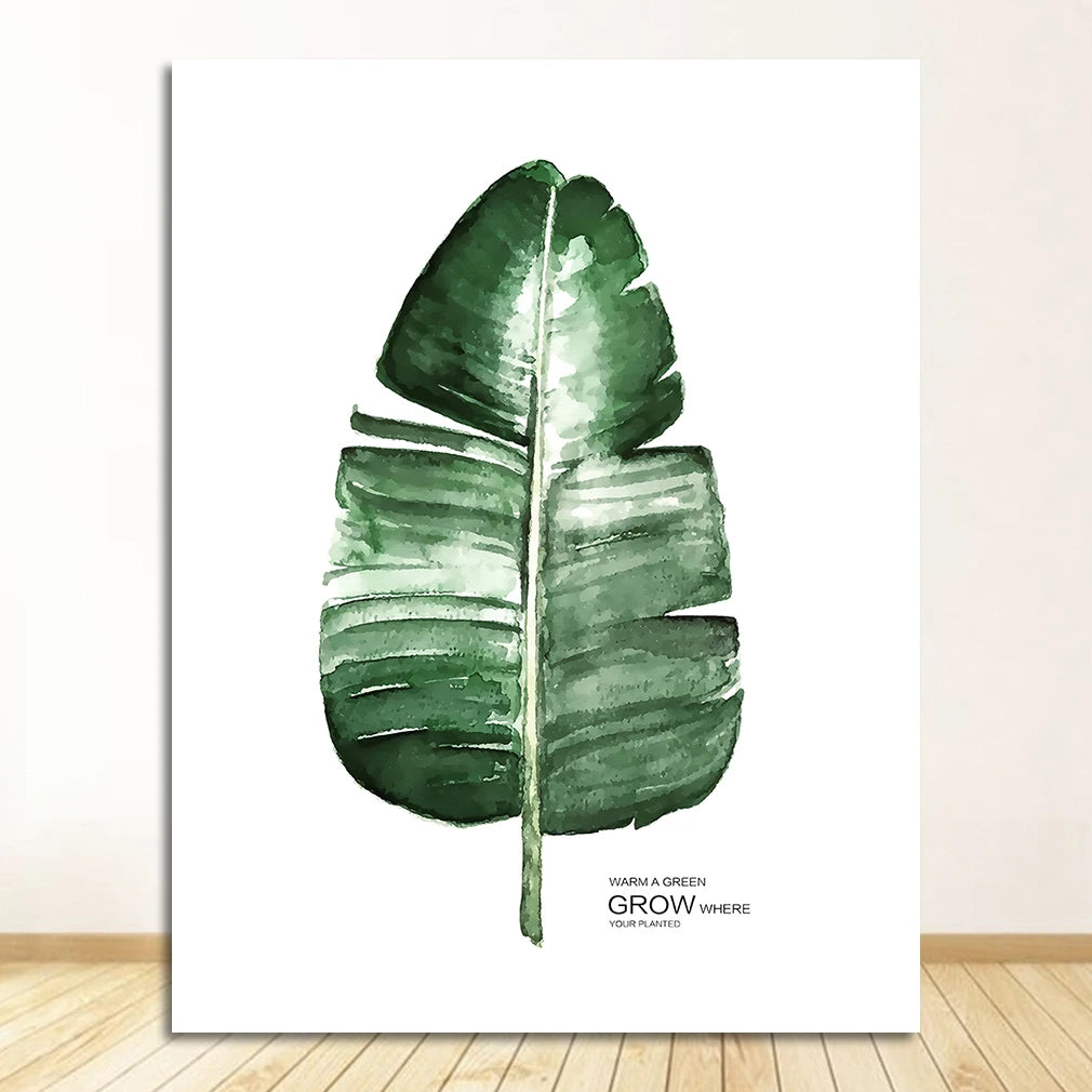 Tropical Green Leaves Watercolor Canvas Wall Art Print Canvas Wall Art Print Peaceful Pleasures Health and Wellness 1483-02 40x60cm Unframed