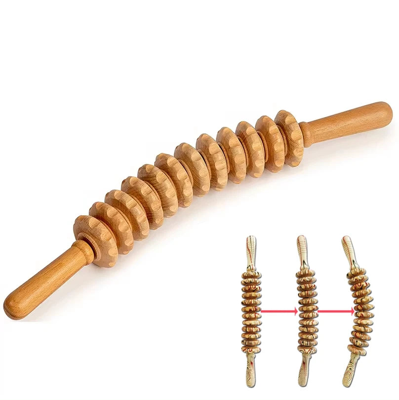 MagCellapy 12-Wheel Wooden Roller Massage Stick | Trigger Point