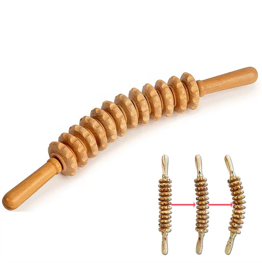 MagCellapy 12-Wheel Wooden Roller Massage Stick | Trigger Point Massage Roller Stick Peaceful Pleasures Health and Wellness