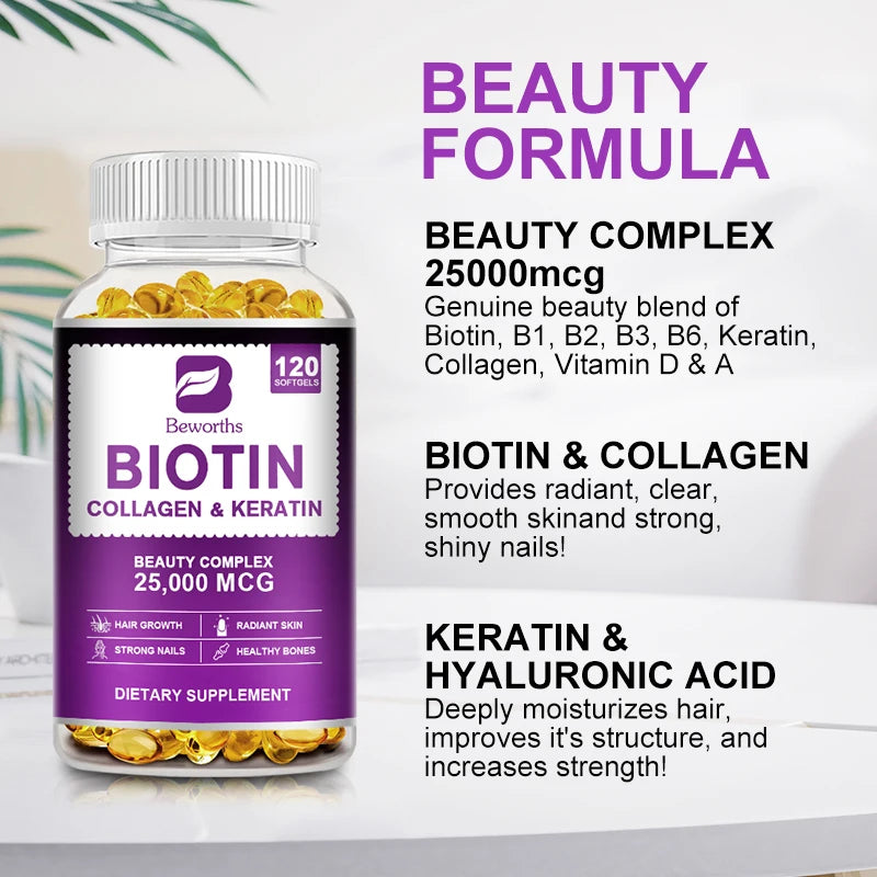BBEEAAUU Biotin Capsules – Hair Growth, Follicle Repair & Skin Hydration Dietary Supplement Peaceful Pleasures Health and Wellness