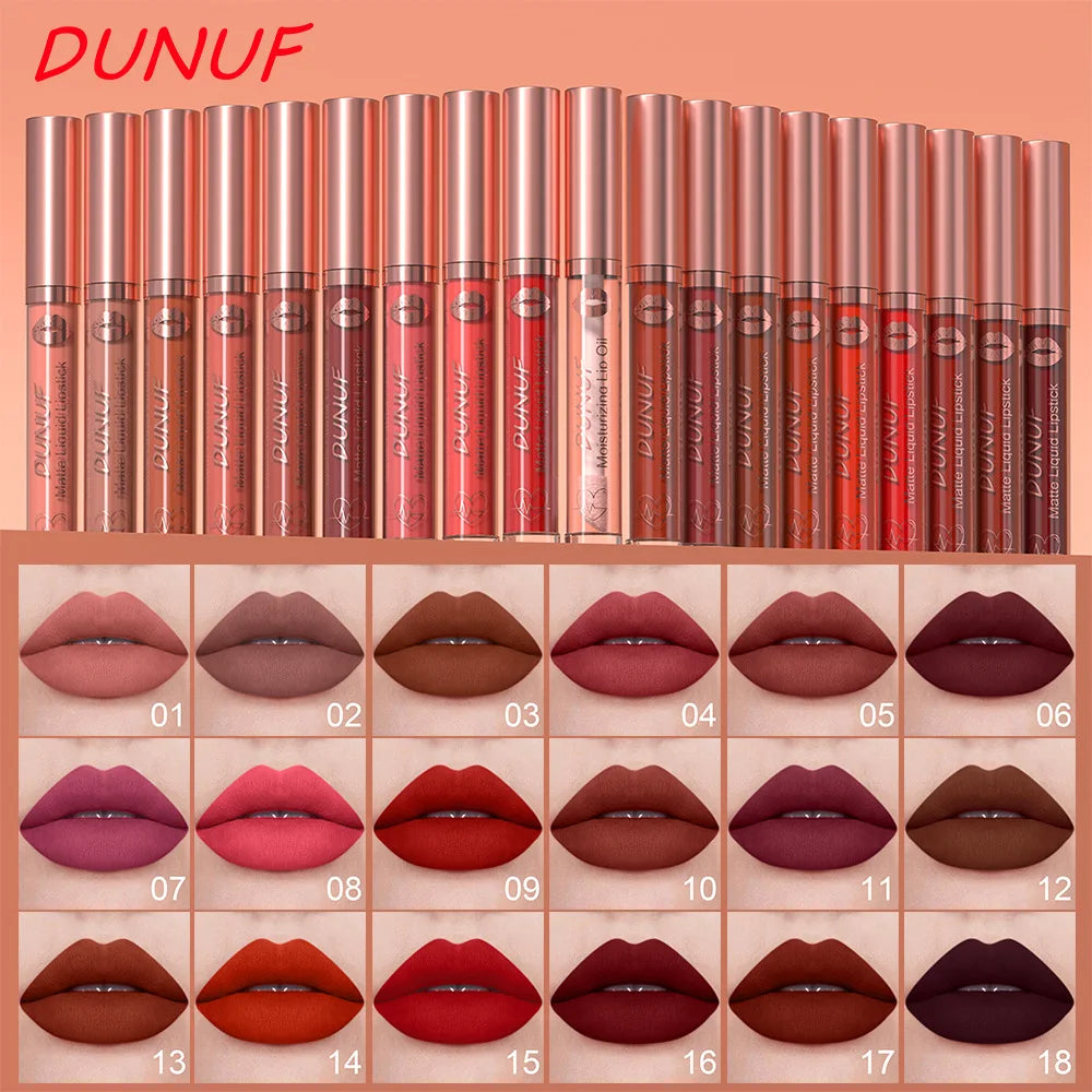 DUNUF 18-Color Matte Velvet Lipstick & Moisturizing Lip Gloss