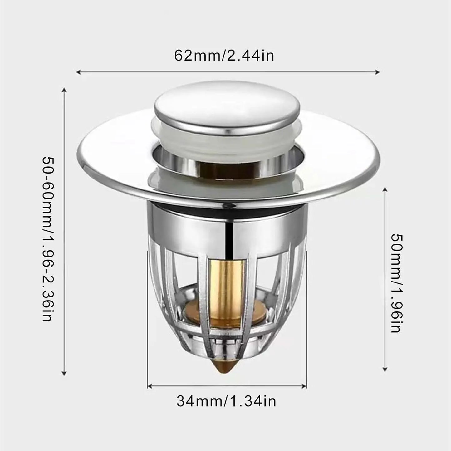 Bathroom Sink Stopper - for Standard Drain Holes, Pop Up Sink Strainer, Bullet Core Push Type Stainless Steel Plug Peaceful Pleasures Health and Wellness