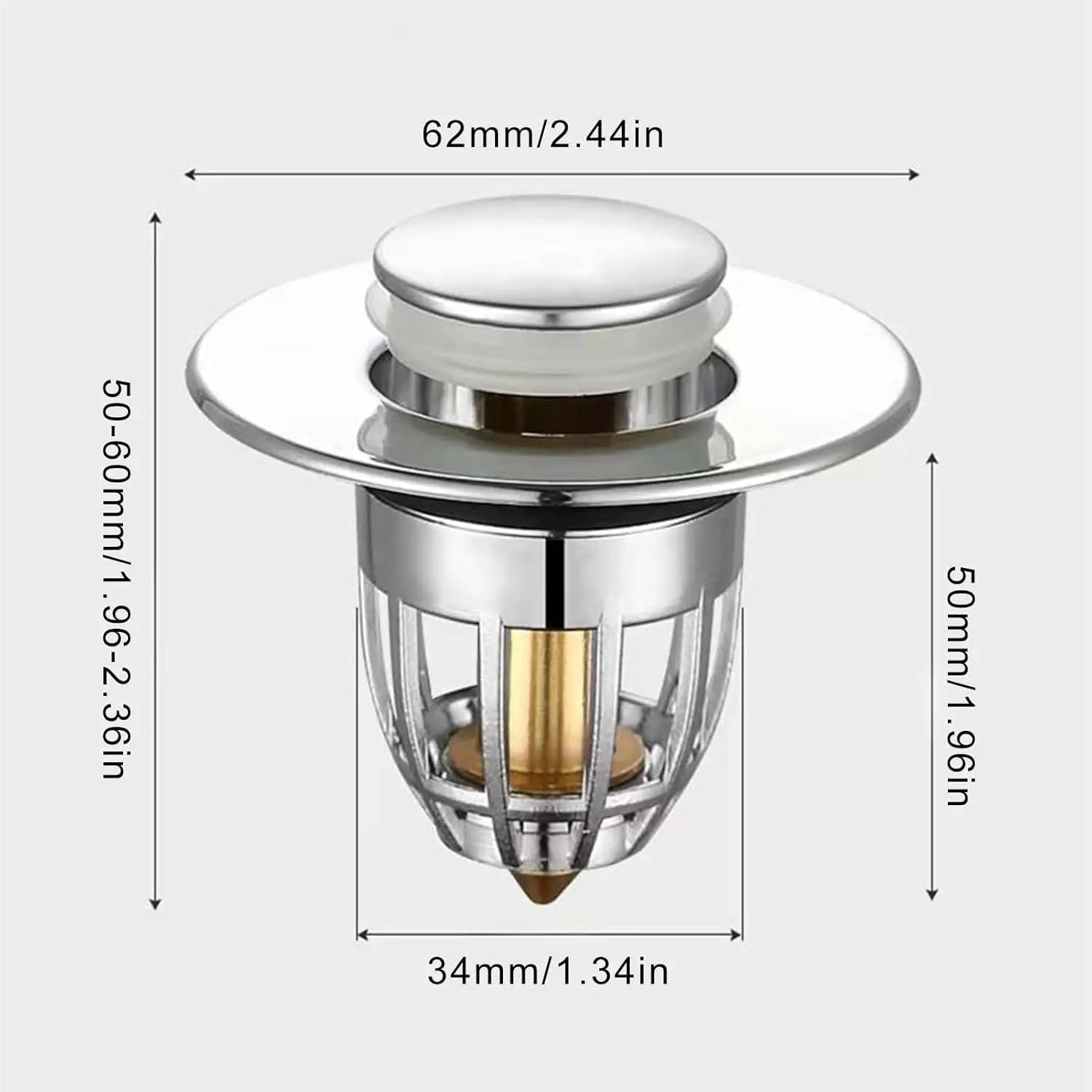 Bathroom Sink Stopper - for Standard Drain Holes, Pop Up Sink Strainer, Bullet Core Push Type Stainless Steel Plug Peaceful Pleasures Health and Wellness