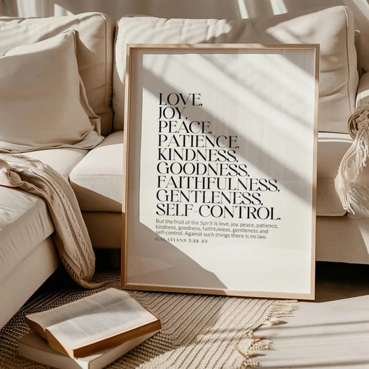 Galatians 5:22-23 Fruit of the Spirit Bible Canvas Wall Art Canvas Wall Art Peaceful Pleasures Health and Wellness G3565 40x50cm Black Frame