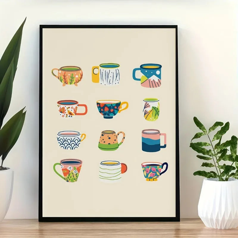 Vintage Floral Cups Canvas Poster | Unframed Wall Art Print Canvas Wall Art Peaceful Pleasures Health and Wellness