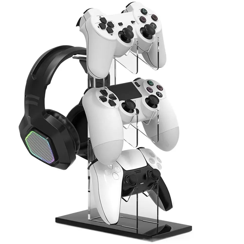 Durable Acrylic 3-Layer Controller Holder Black Transparent Game Handle Display Stand White Universal Headphone Peaceful Pleasures Health and Wellness black base