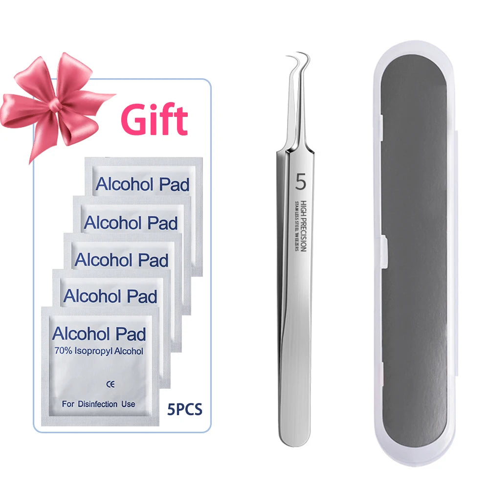 German Ultra-fine No. 5 Cell Pimples Blackhead Clip Tweezers Beauty Salon Special Facial Pore Cleaning Acne Wart Skin Care Tools Peaceful Pleasures Health and Wellness Curved with box