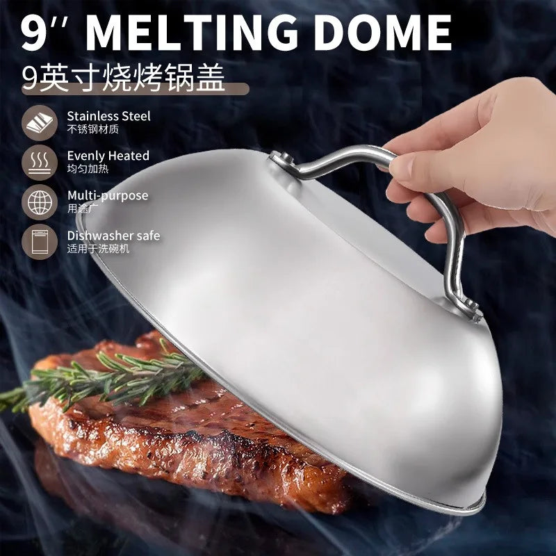 Stainless Steel Basting Cover Heatproof Round Cheese Melting Dome Burger Cover Meal Food Cover Kitchen Cooking Supplies Peaceful Pleasures Health and Wellness