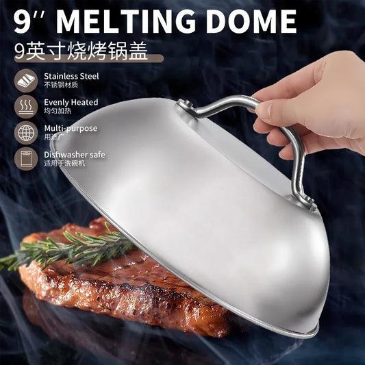 Stainless Steel Basting Cover Heatproof Round Cheese Melting Dome Burger Cover Meal Food Cover Kitchen Cooking Supplies Peaceful Pleasures Health and Wellness