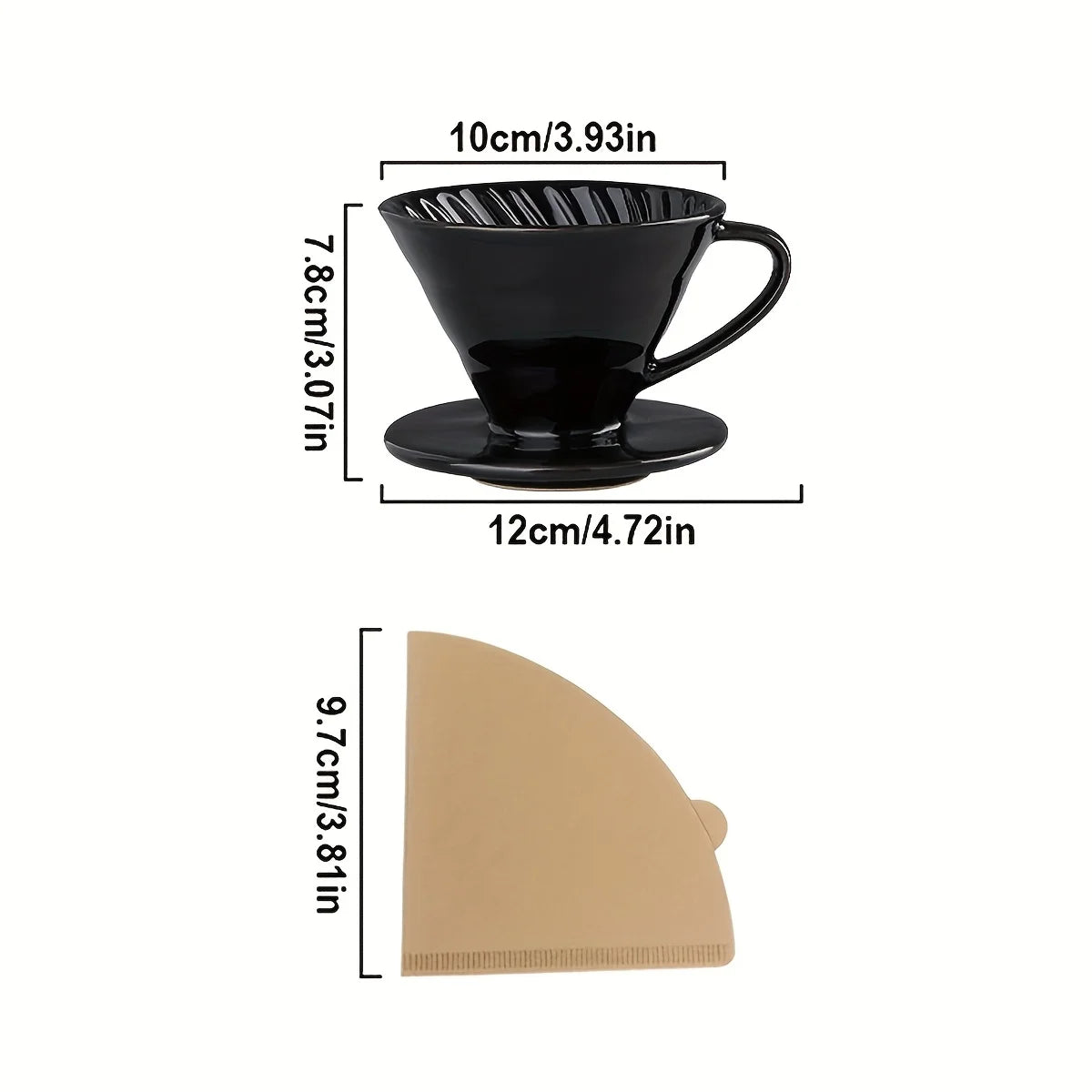 Pour Over Coffee Maker, Single Cup Coffee Dripper, Ceramic Coffee Filter Dripper with 100pcs Filter Paper Peaceful Pleasures Health and Wellness Black 1-2 Cups
