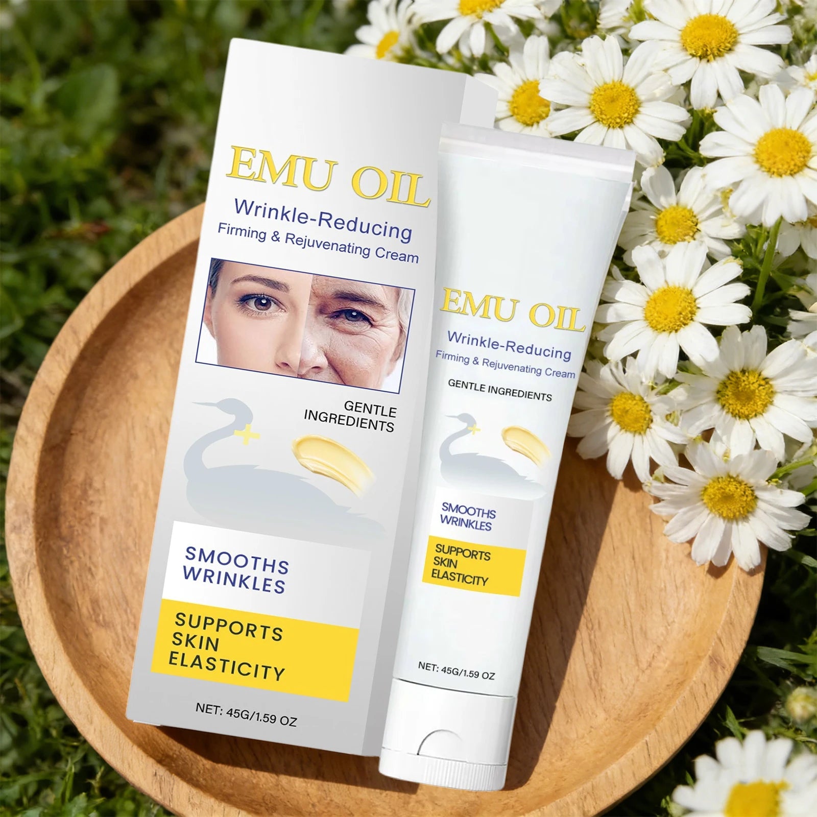 Emu Oil Wrinkle Reducing Cream Firming Lifting Skin Rejuvenating Improve Elasticity Tightening Smoothing Fine Lines Face Care Peaceful Pleasures Health and Wellness