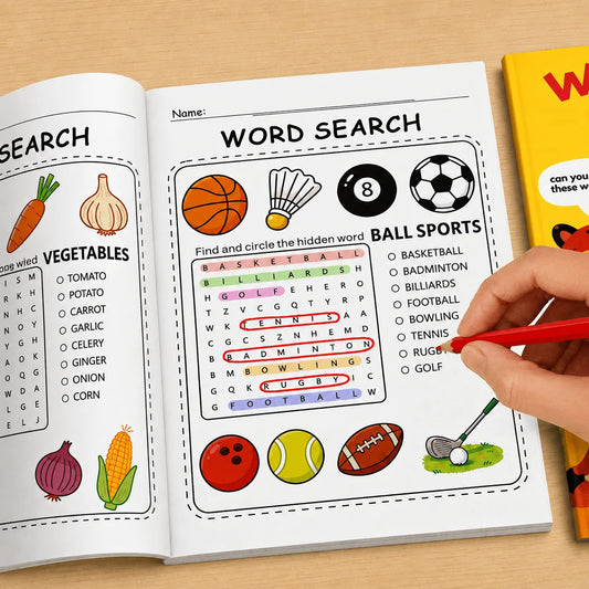 32-Page Word Search Puzzle Book Kids Hidden Games Early English Peaceful Pleasures Health and Wellness
