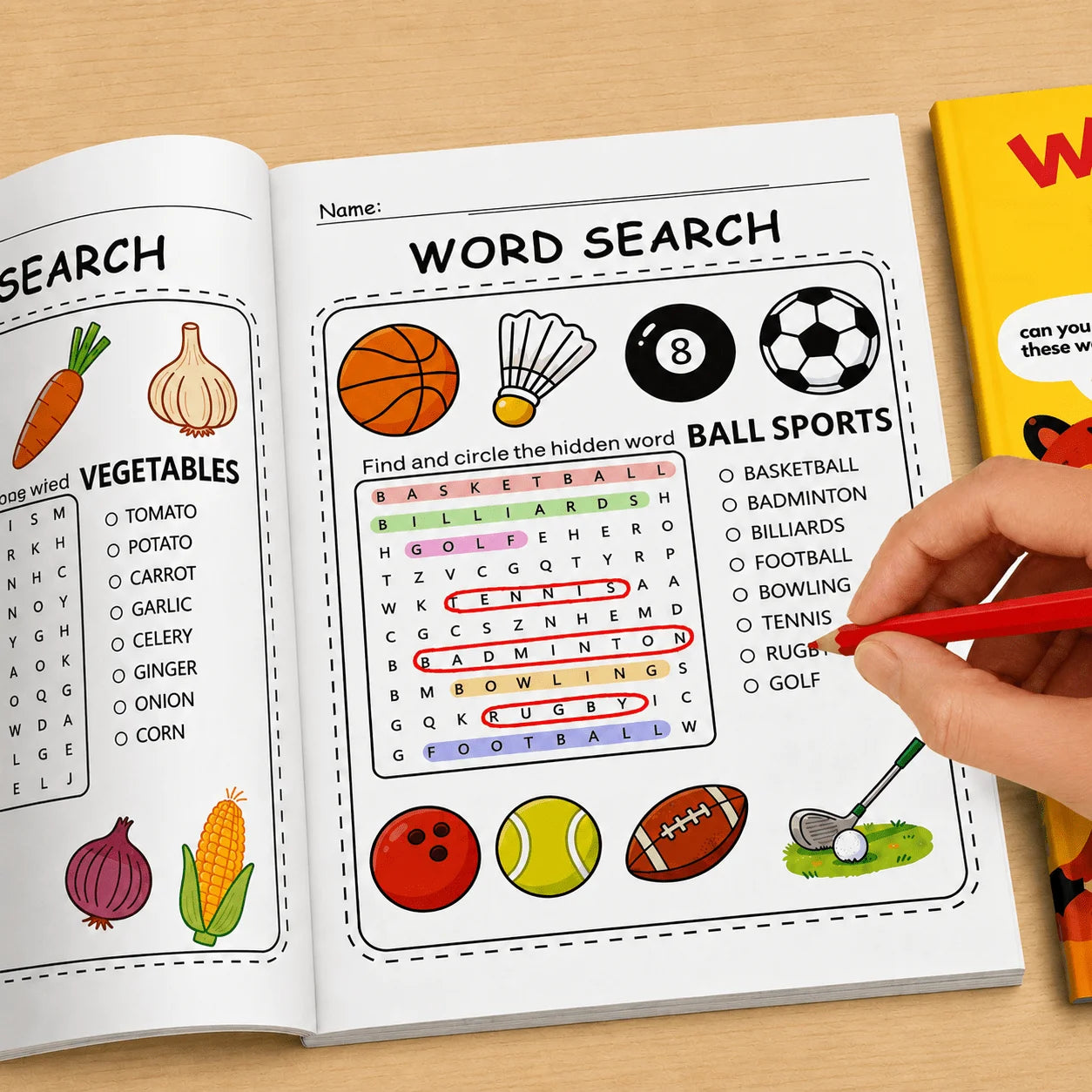 32-Page Word Search Puzzle Book Kids Hidden Games Early English